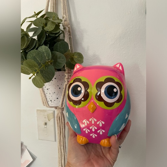 KIDS OWL CERAMIC PIGGY BANK PINK GIRLS BOYS 6.5’x5’x4’inch - Picture 8 of 17